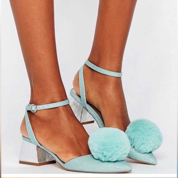 ASOS - Blue Glitter Saucy PomPom Block Heels 6 - Picture 8 of 15